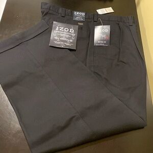 Izod American Chino No Wrinkle Metrix Fit Men’s Pleated Pants Black 40x30 NWT